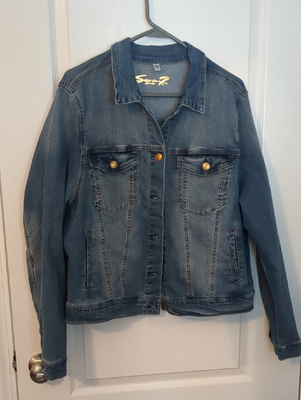 Seven Blue Washed Denim Jacket with Metal Buttons